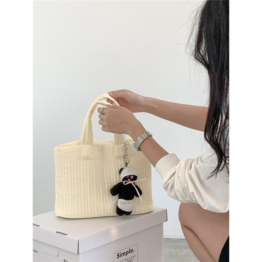 上班通勤族超適用😎🌏R48韓國連線🇰🇷經典細棉條紋手提托特包 尼龍包包 托特包 上班族會背的 通勤包 韓國-細節圖5