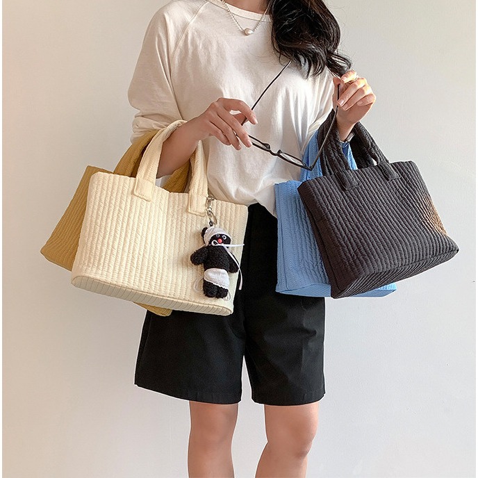 上班通勤族超適用😎🌏R48韓國連線🇰🇷經典細棉條紋手提托特包 尼龍包包 托特包 上班族會背的 通勤包 韓國-細節圖6