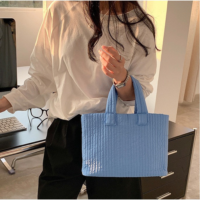 上班通勤族超適用😎🌏R48韓國連線🇰🇷經典細棉條紋手提托特包 尼龍包包 托特包 上班族會背的 通勤包 韓國-細節圖9