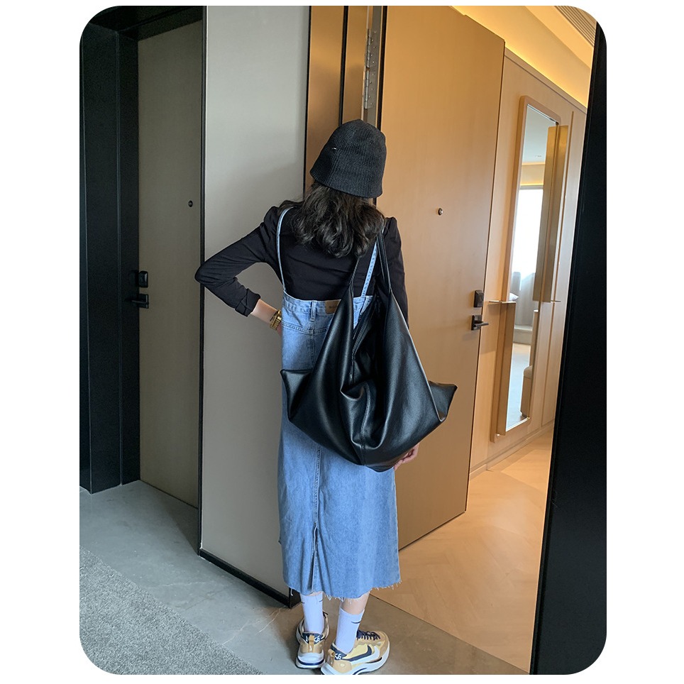 時髦拼接撞色🍣🍺F06『韓國🇰🇷代購』質感軟皮革撞色托特包 托特包 極簡風格 大容量托特包 腋下包 皮革女包-細節圖2