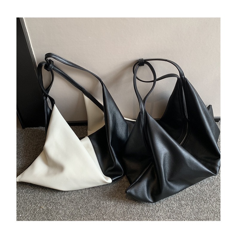 時髦拼接撞色🍣🍺F06『韓國🇰🇷代購』質感軟皮革撞色托特包 托特包 極簡風格 大容量托特包 腋下包 皮革女包-細節圖8