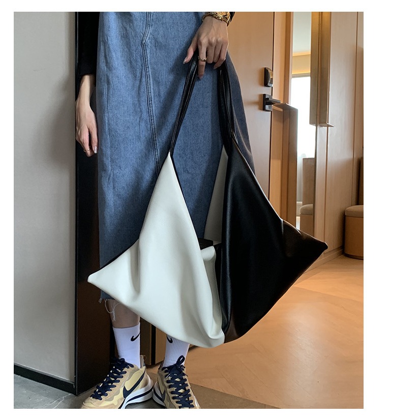 時髦拼接撞色🍣🍺F06『韓國🇰🇷代購』質感軟皮革撞色托特包 托特包 極簡風格 大容量托特包 腋下包 皮革女包-細節圖9