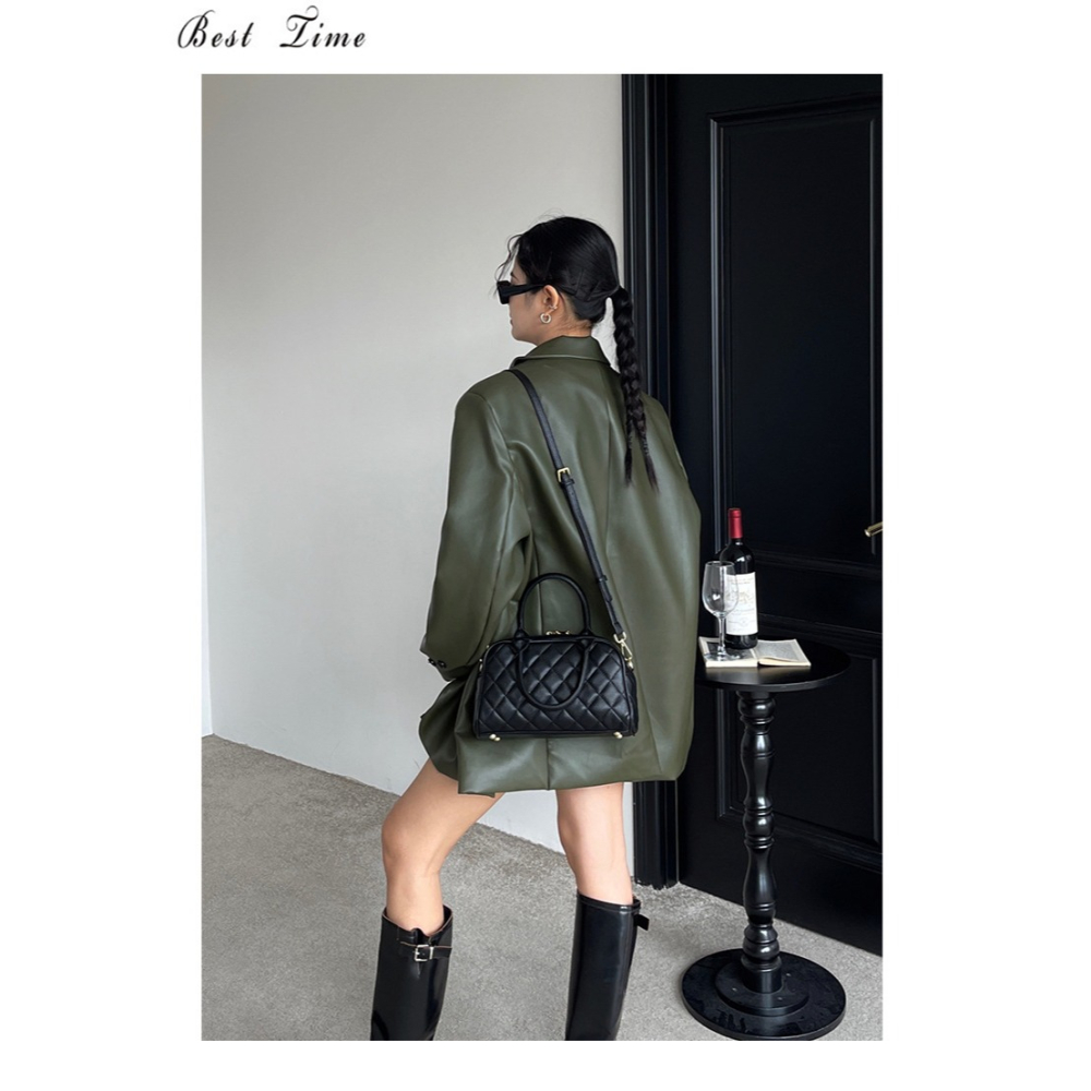 高貴氣質🍹⭐F20韓國🇰🇷代購質感綉格手提波士頓包 波士頓包 斜挎包 綉格包 軟皮 單肩包 韓國包包 韓國代購-細節圖4