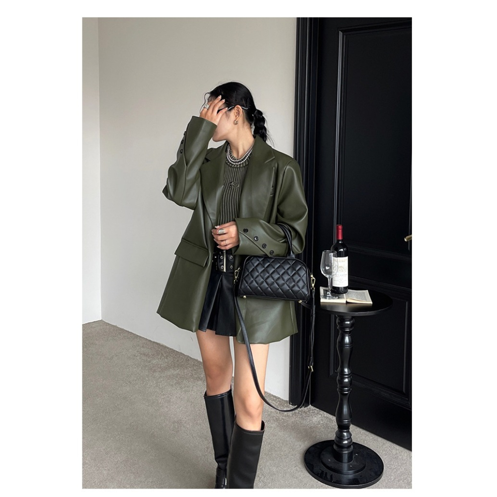 高貴氣質🍹⭐F20韓國🇰🇷代購質感綉格手提波士頓包 波士頓包 斜挎包 綉格包 軟皮 單肩包 韓國包包 韓國代購-細節圖8