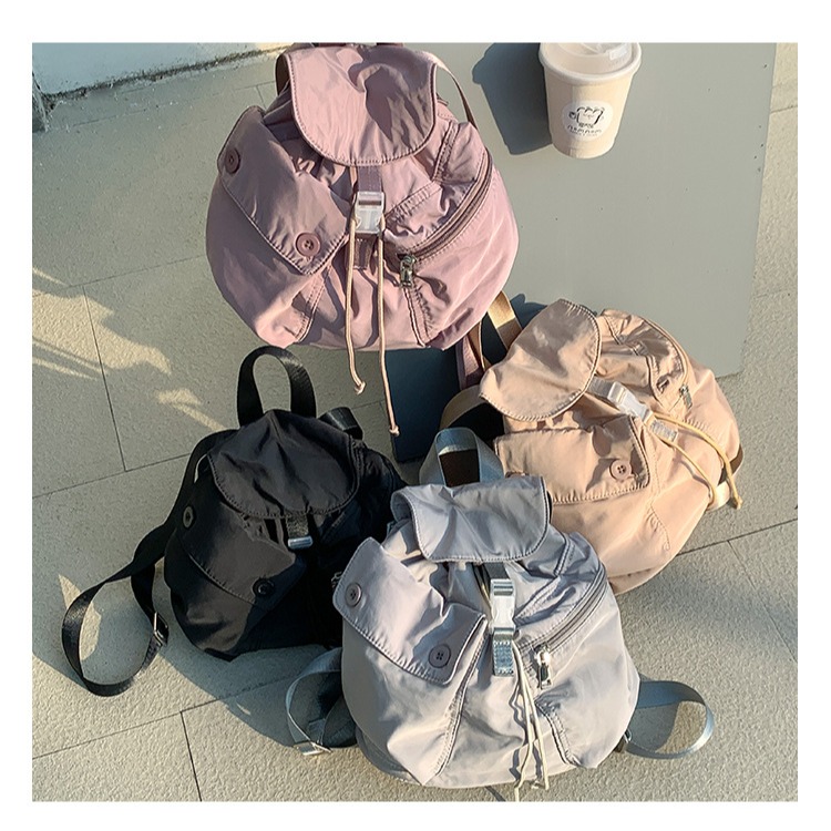 歐膩推推💜🌙C15韓國空運🇰🇷多口袋抽繩尼龍雙肩包 旅行背包 後背包 大學生背包 上課 通勤包 日常百搭 韓-細節圖2