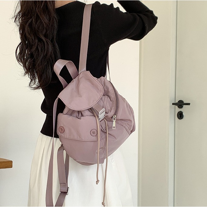 歐膩推推💜🌙C15韓國空運🇰🇷多口袋抽繩尼龍雙肩包 旅行背包 後背包 大學生背包 上課 通勤包 日常百搭 韓-細節圖6