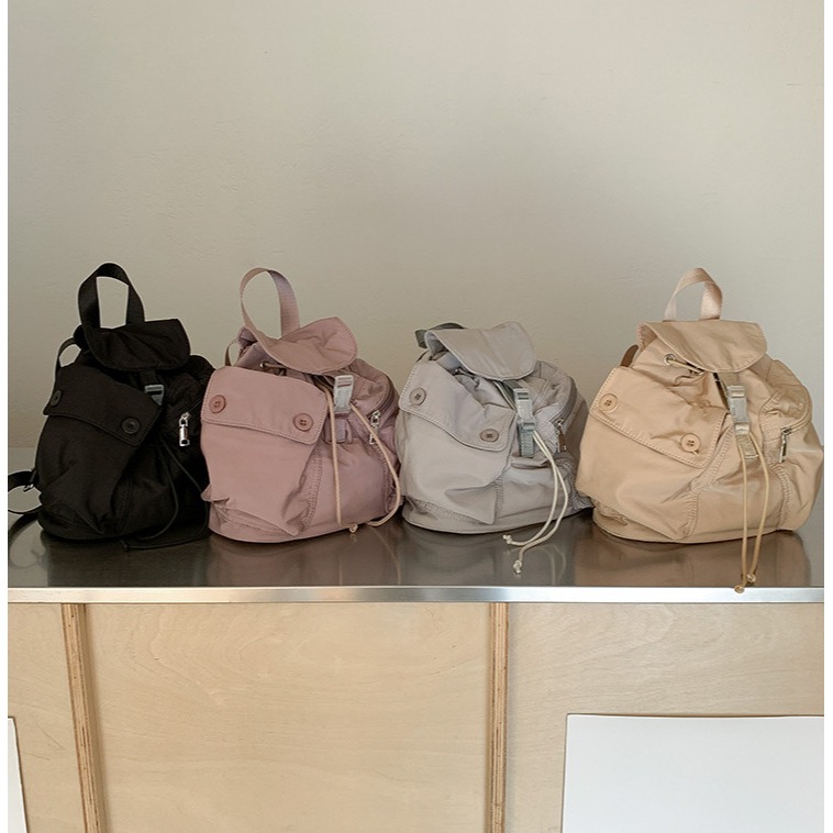 歐膩推推💜🌙C15韓國空運🇰🇷多口袋抽繩尼龍雙肩包 旅行背包 後背包 大學生背包 上課 通勤包 日常百搭 韓-細節圖11