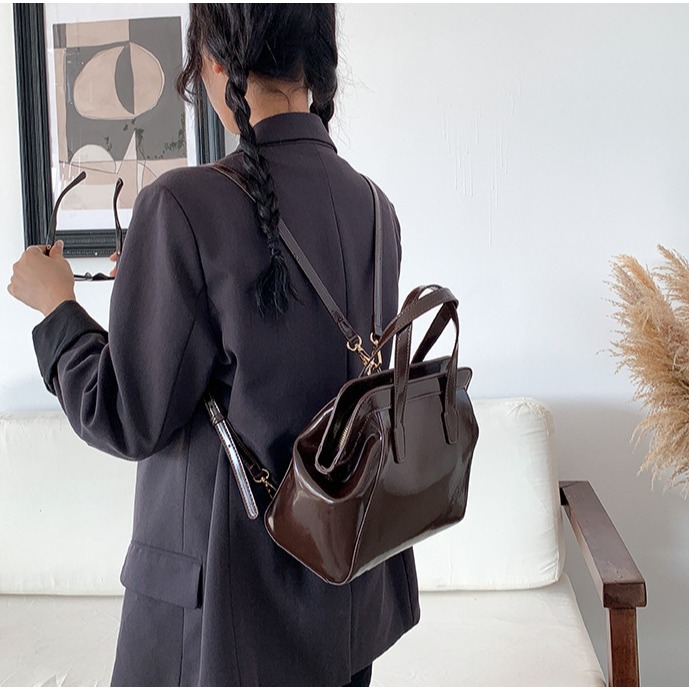 高級皮質💕挺版造型😍C34韓國空運🇰🇷正韓復古硬挺皮革雙肩包 單肩包 手提包 後背包 雙肩包 皮革包包 東大-細節圖2