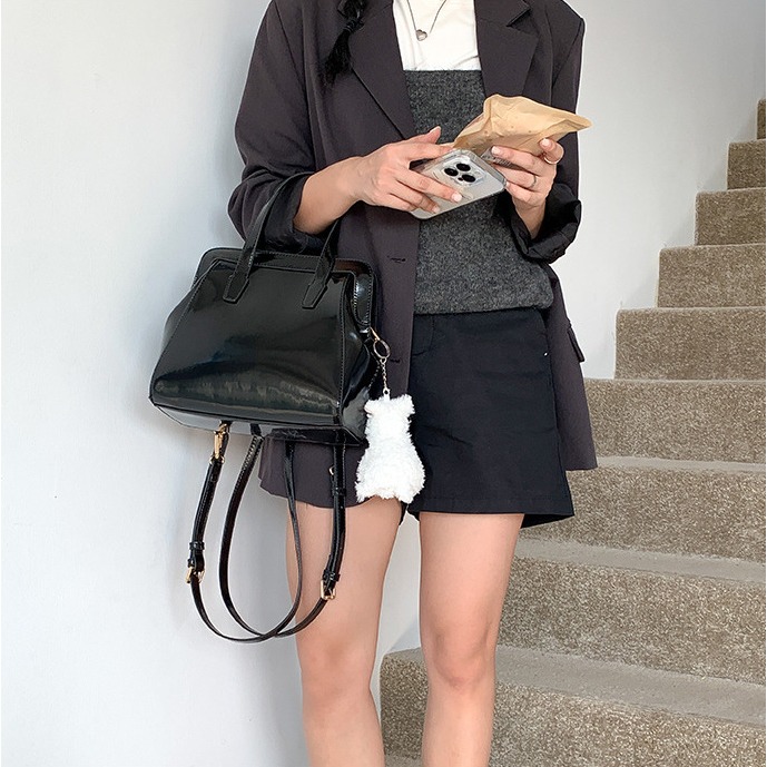 高級皮質💕挺版造型😍C34韓國空運🇰🇷正韓復古硬挺皮革雙肩包 單肩包 手提包 後背包 雙肩包 皮革包包 東大-細節圖7