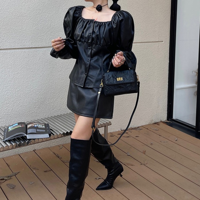 優質皮革紋理✫🌗F40韓國🇰🇷代購日常高級鎖扣手提/斜跨方包 單肩方包 手提包 方包 斜跨包 韓國流行 穿搭配-細節圖2