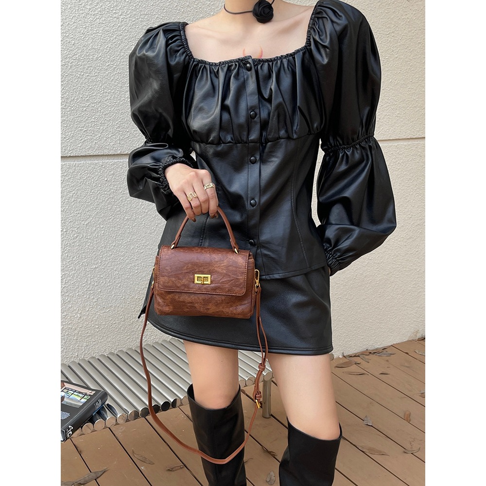 優質皮革紋理✫🌗F40韓國🇰🇷代購日常高級鎖扣手提/斜跨方包 單肩方包 手提包 方包 斜跨包 韓國流行 穿搭配-細節圖10