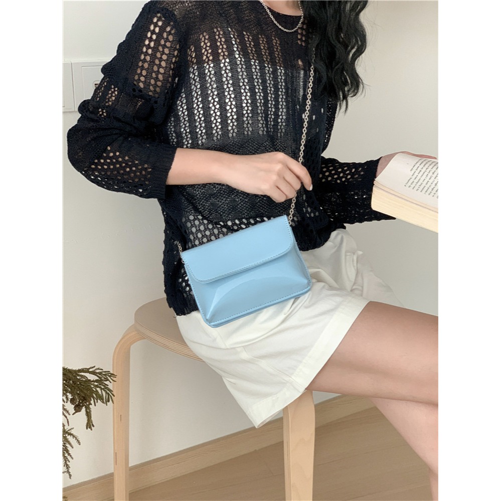 亮面漆皮🍯自留款💕C72韓國空運🇰🇷多卡位高顏值亮面鏈條方包 斜跨包 鏈條包 側背包 方包 韓國包包 包包穿-細節圖2