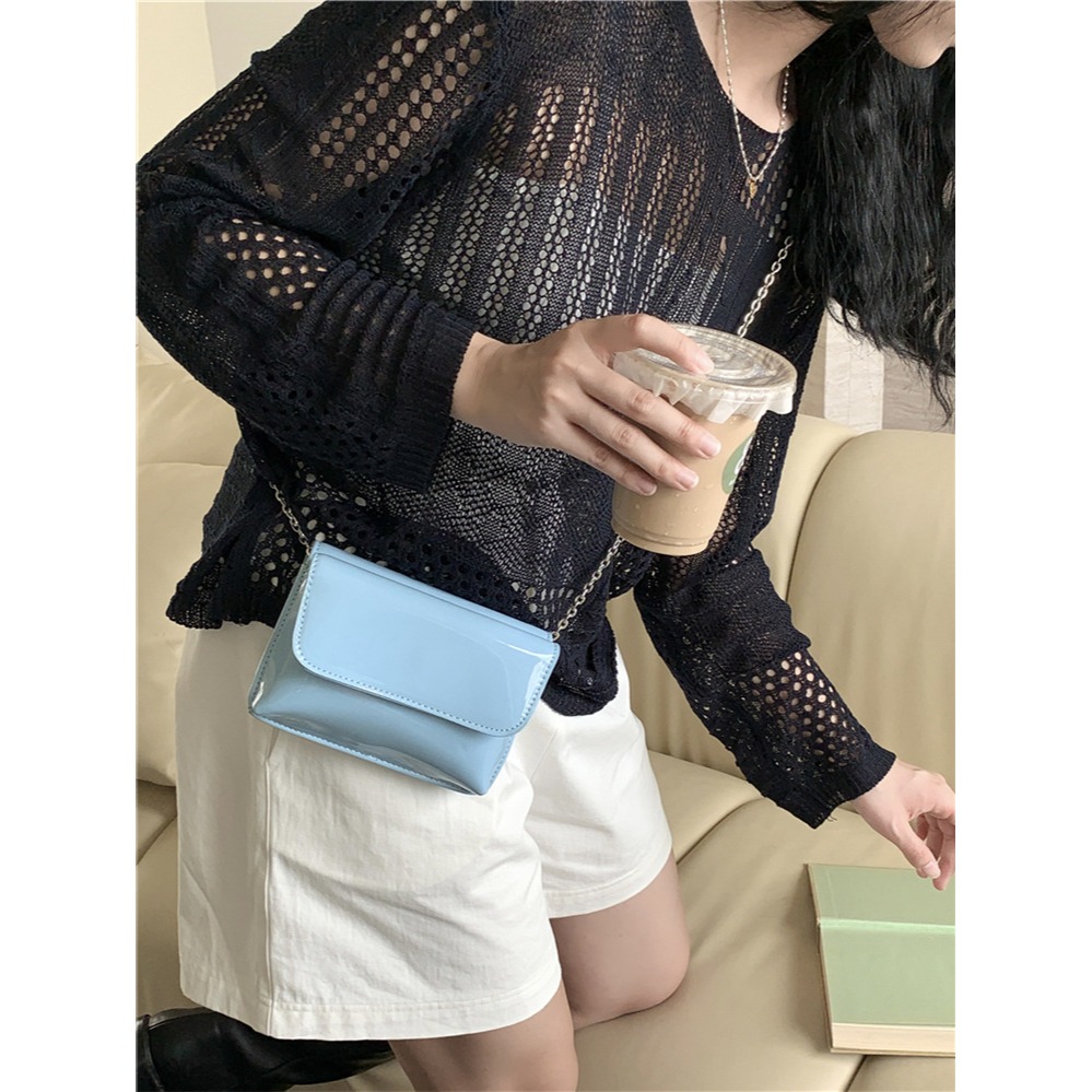 亮面漆皮🍯自留款💕C72韓國空運🇰🇷多卡位高顏值亮面鏈條方包 斜跨包 鏈條包 側背包 方包 韓國包包 包包穿-細節圖3