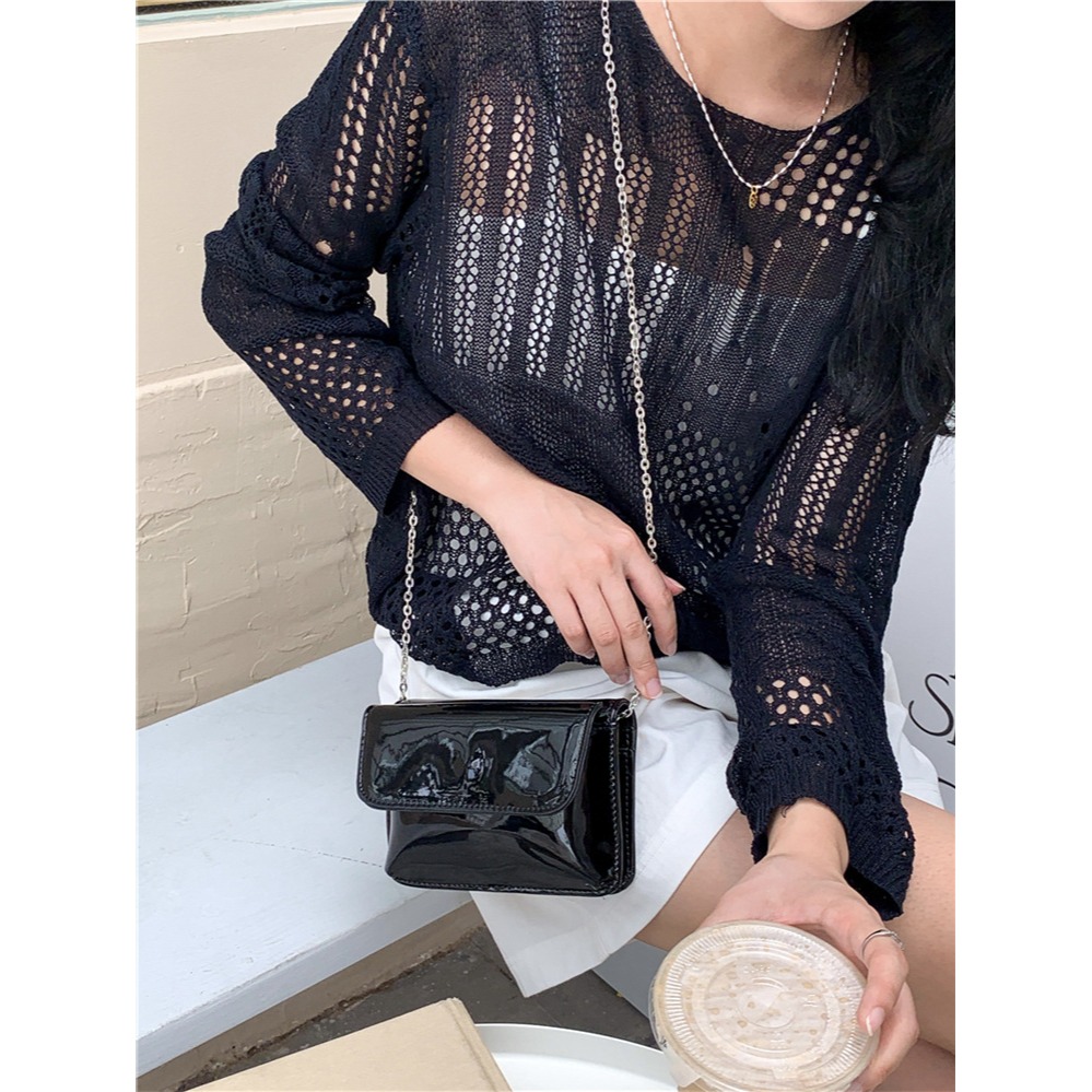 亮面漆皮🍯自留款💕C72韓國空運🇰🇷多卡位高顏值亮面鏈條方包 斜跨包 鏈條包 側背包 方包 韓國包包 包包穿-細節圖10