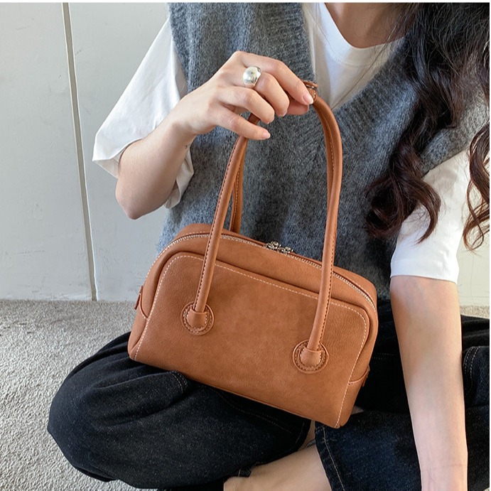 質感紋理☉雙拉鍊🙌🏻C73韓國空運🇰🇷高級感復古雙拉鍊手提波士頓包 手提包 手拿包 波士頓包 韓國包包穿搭-細節圖6