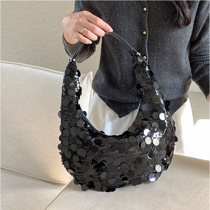 絕對時髦√推爆⍢C74韓國空運🇰🇷高級挺版亮片單肩新月包 單肩包 亮片包 腋下包 手提包 新月包 韓國時髦包包-細節圖11