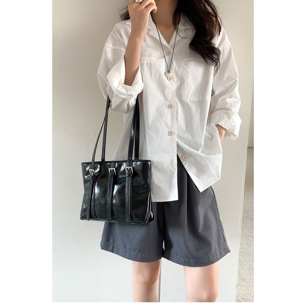 皮扣裝飾✈special🍃 F30023韓國空運🇰🇷質感皮扣裝飾單肩托特包 托特包 單肩包 肩背包 腋下包 手-細節圖5