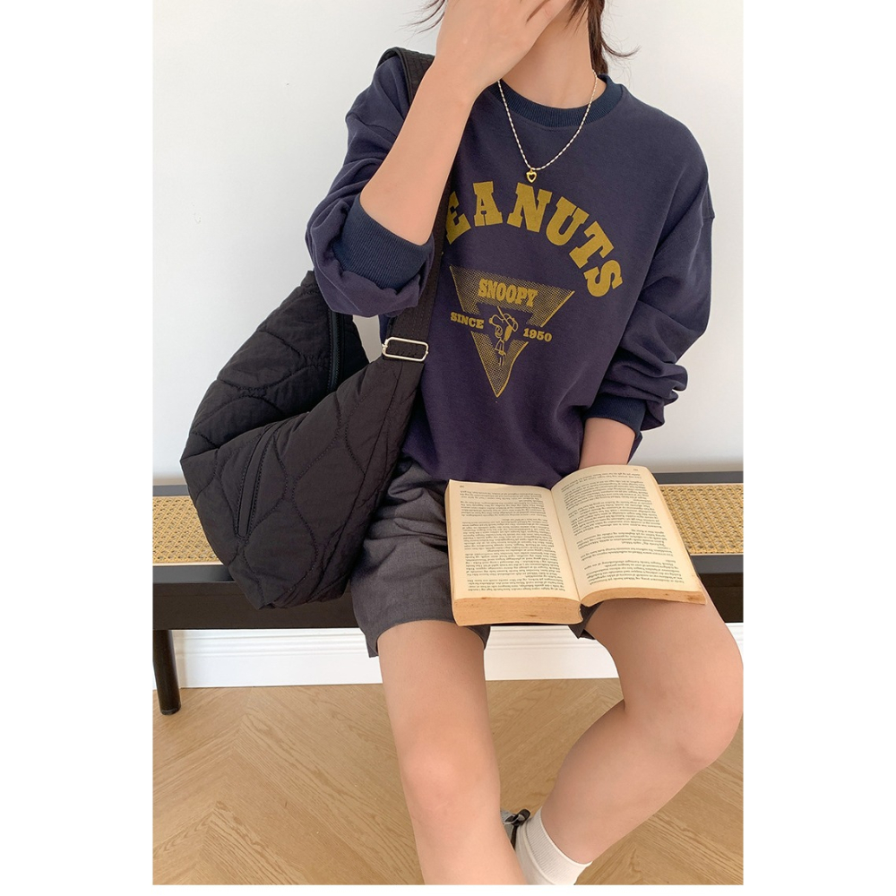 完美梯形☼前側拉鍊設計%U9807韓國空運🇰🇷經典刺繡休閒單肩/斜跨托特包 棉服包 羽絨包 肩背包 側背包 托特-細節圖7