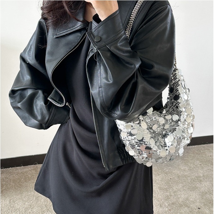 歐美⧁喜歡時髦不要錯過💘A060韓國連線🇰🇷高級時髦感鏈條新月亮片包 單肩包 腋下包 亮片包 肩背包 新月包-細節圖10