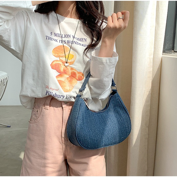 造型感⧭牛仔包↦A8302時尚高級手提牛仔包 百搭手提包 牛仔袋 手提包 星月包 韓國包包 托特包 餃子包-細節圖2