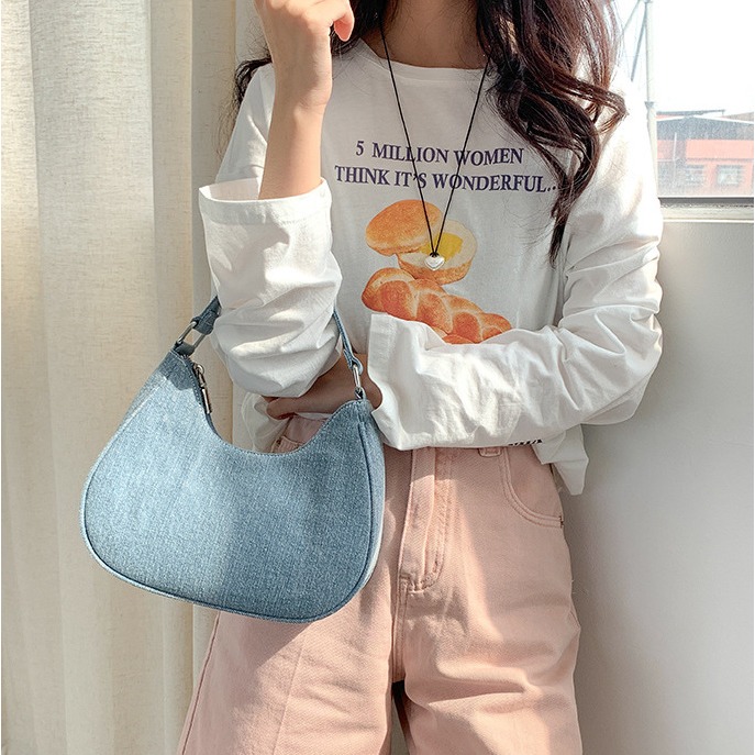 造型感⧭牛仔包↦A8302時尚高級手提牛仔包 百搭手提包 牛仔袋 手提包 星月包 韓國包包 托特包 餃子包-細節圖5