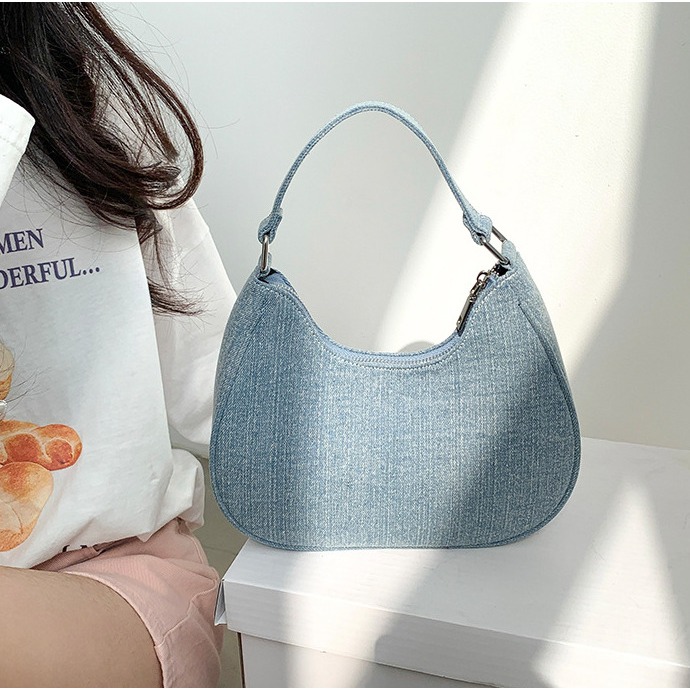 造型感⧭牛仔包↦A8302時尚高級手提牛仔包 百搭手提包 牛仔袋 手提包 星月包 韓國包包 托特包 餃子包-細節圖6