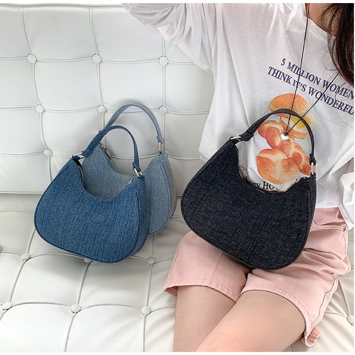 造型感⧭牛仔包↦A8302時尚高級手提牛仔包 百搭手提包 牛仔袋 手提包 星月包 韓國包包 托特包 餃子包-細節圖8