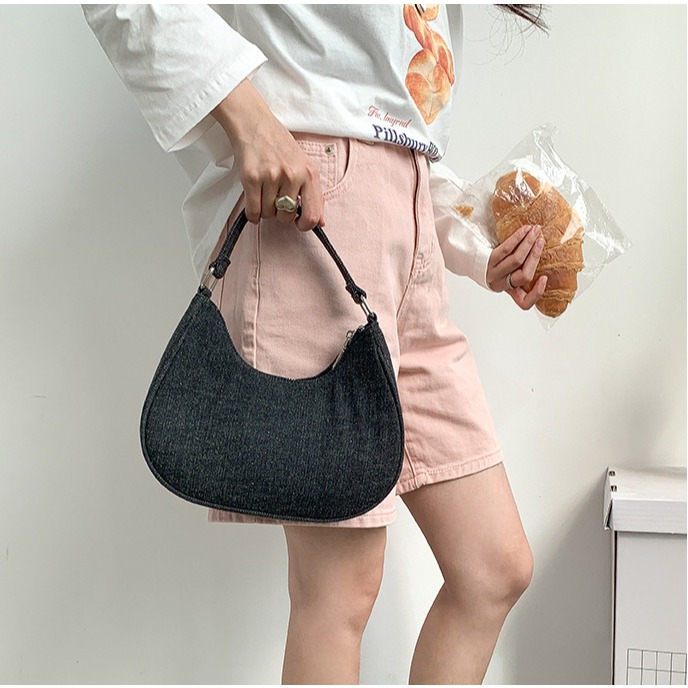 造型感⧭牛仔包↦A8302時尚高級手提牛仔包 百搭手提包 牛仔袋 手提包 星月包 韓國包包 托特包 餃子包-細節圖9