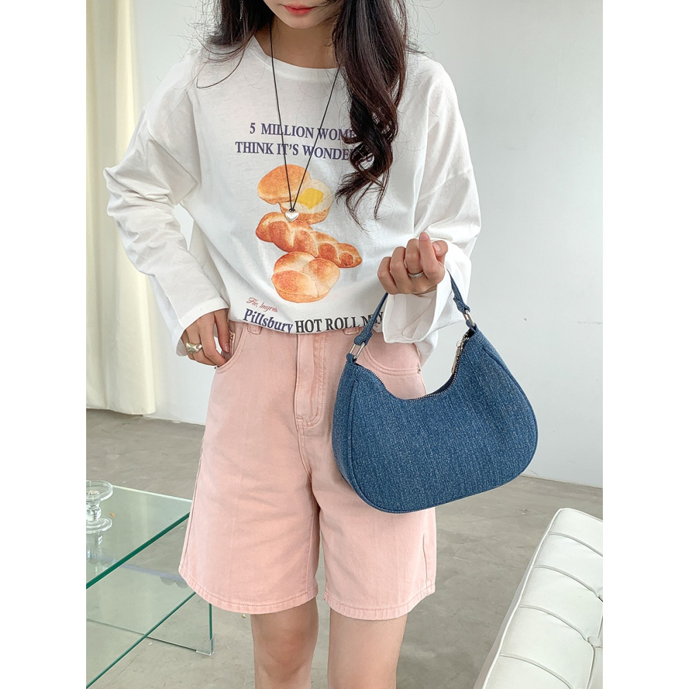 造型感⧭牛仔包↦A8302時尚高級手提牛仔包 百搭手提包 牛仔袋 手提包 星月包 韓國包包 托特包 餃子包-細節圖10