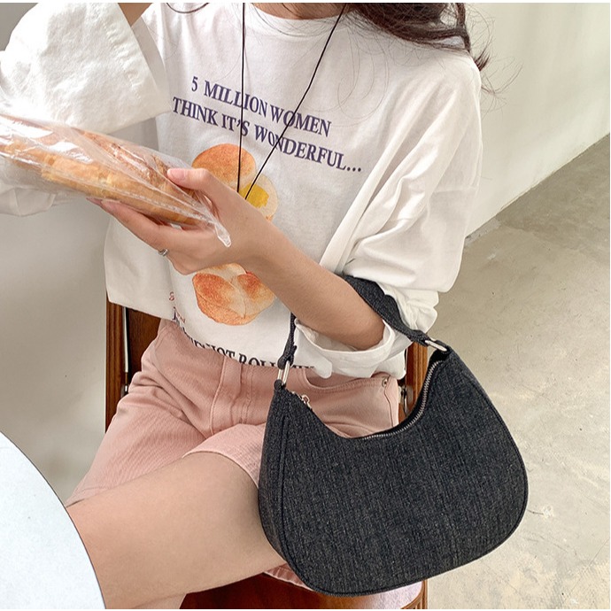 造型感⧭牛仔包↦A8302時尚高級手提牛仔包 百搭手提包 牛仔袋 手提包 星月包 韓國包包 托特包 餃子包-細節圖11