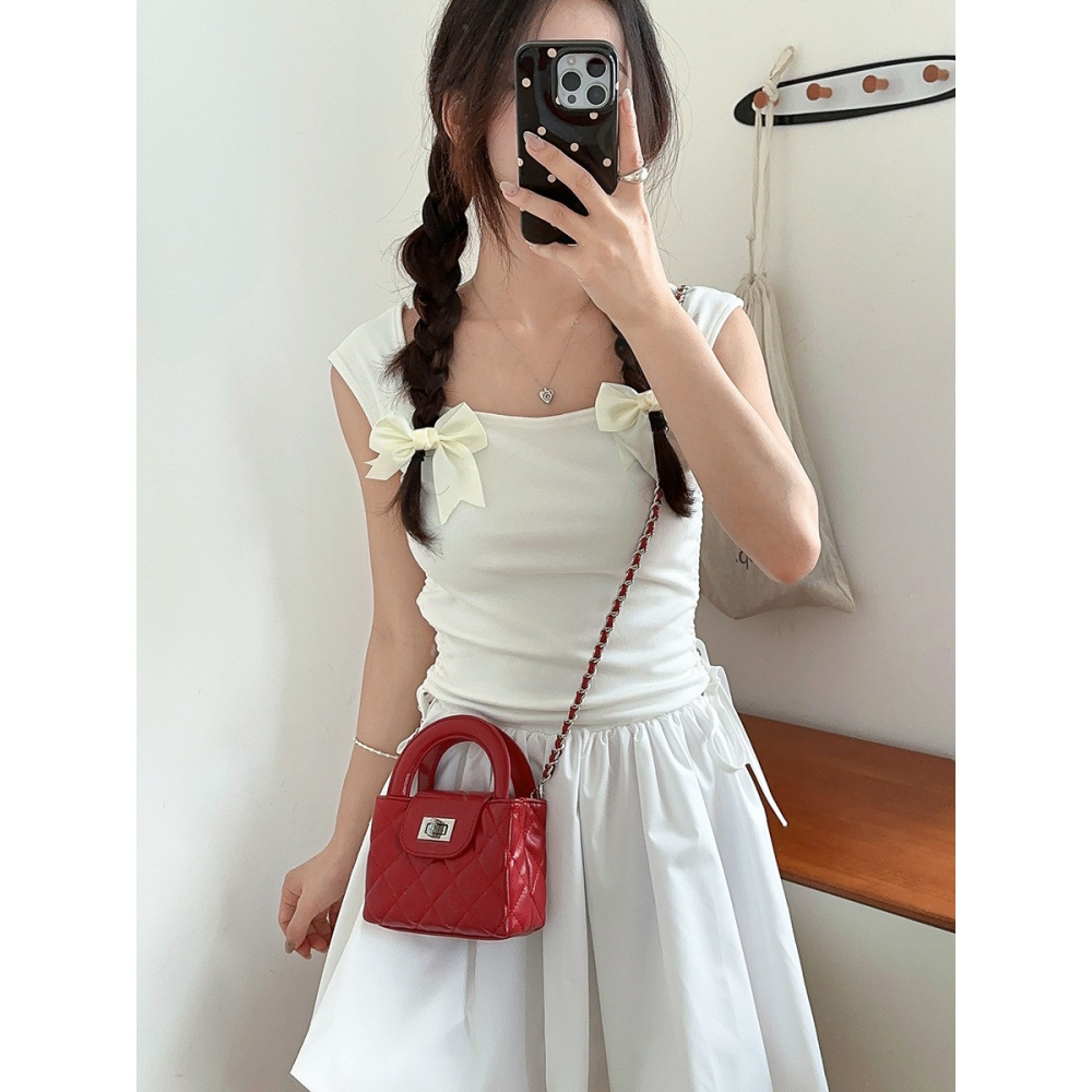 限定新款♥♥依舊熱銷💁質感超推薦🇰🇷小香風同款菱格紋鏈條小方包 手提包 鍊條包 斜跨包-細節圖6