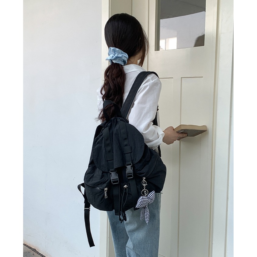 新款►歐膩推推💜🌙C15/ F9210🇰🇷多口袋抽繩尼龍雙肩包 旅行背包 後背包 大學生背包 上課 通勤包 日常-細節圖11