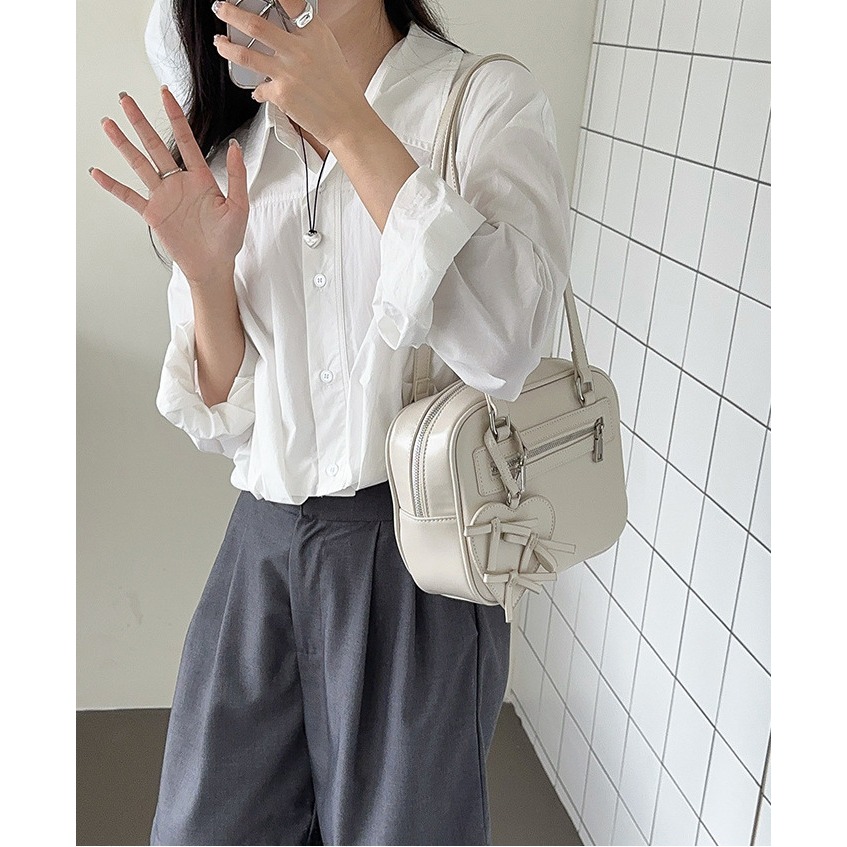 含♡♡愛心吊飾A5289日常簡約百搭長肩帶方包 韓國腋下包 百搭小方包 高級單肩包 休閒腋下包-細節圖11