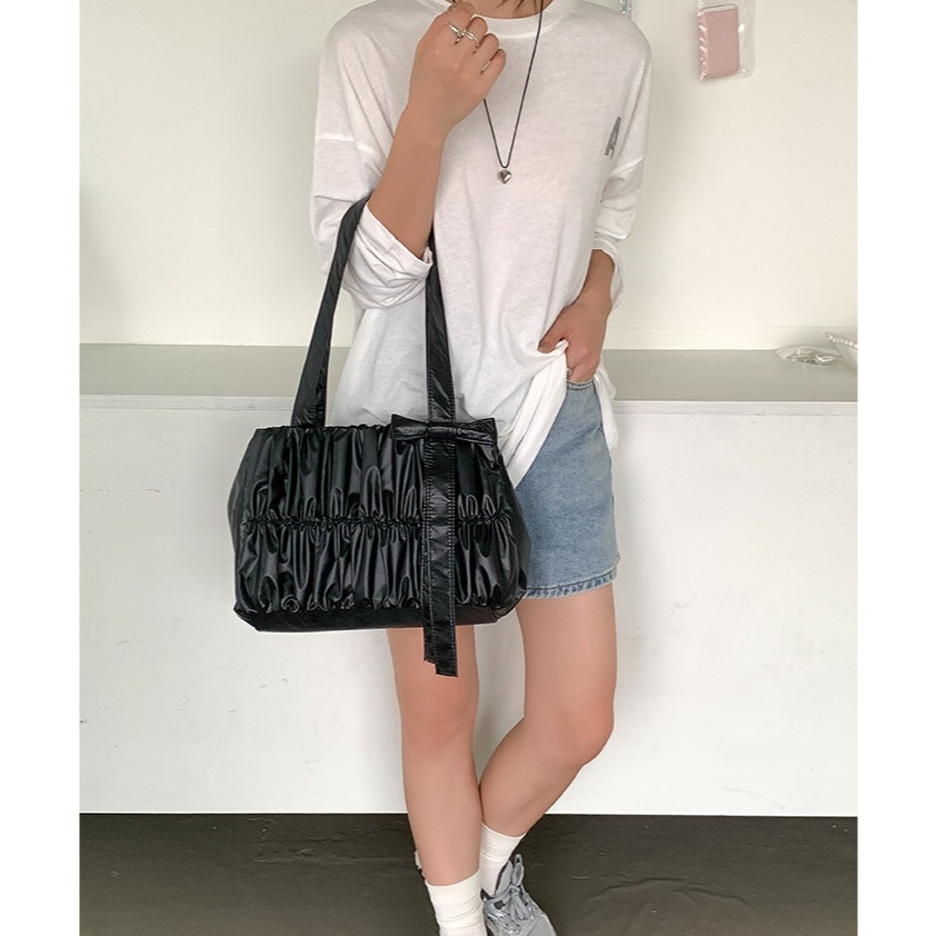 空氣感⁂是厚實的款式U33317輕量好摸材質蝴蝶結單肩通勤托特包 單肩包 腋下包 托特包 皺褶包-細節圖5