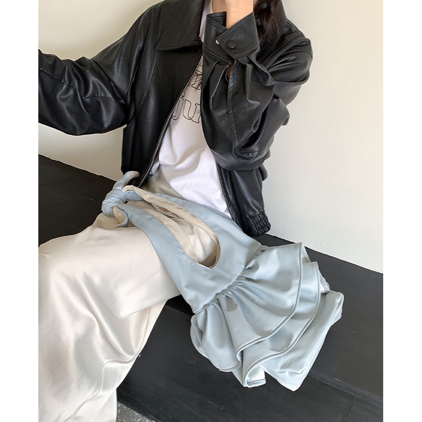 怎麼這麼特別∷A33820綁帶荷葉邊單肩雲朵包 時尚腋下包 皺褶單肩包 軟皮單肩包 雲朵包 水桶包-細節圖2