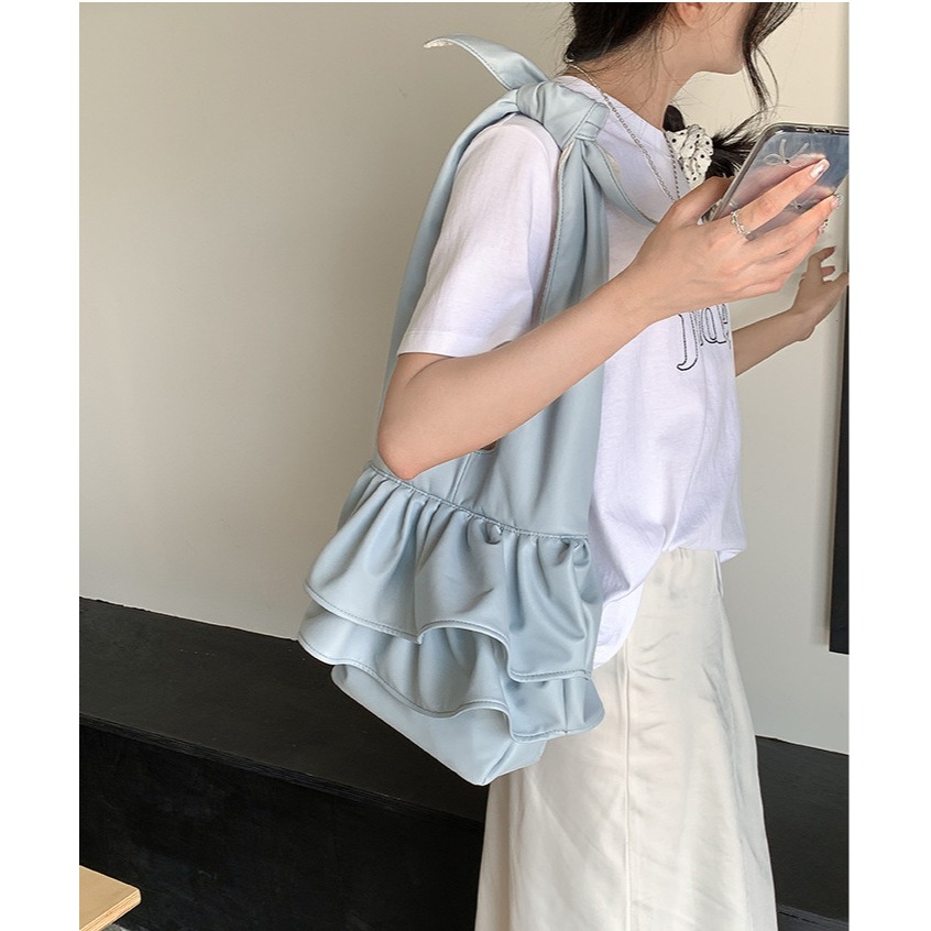 怎麼這麼特別∷A33820綁帶荷葉邊單肩雲朵包 時尚腋下包 皺褶單肩包 軟皮單肩包 雲朵包 水桶包-細節圖3