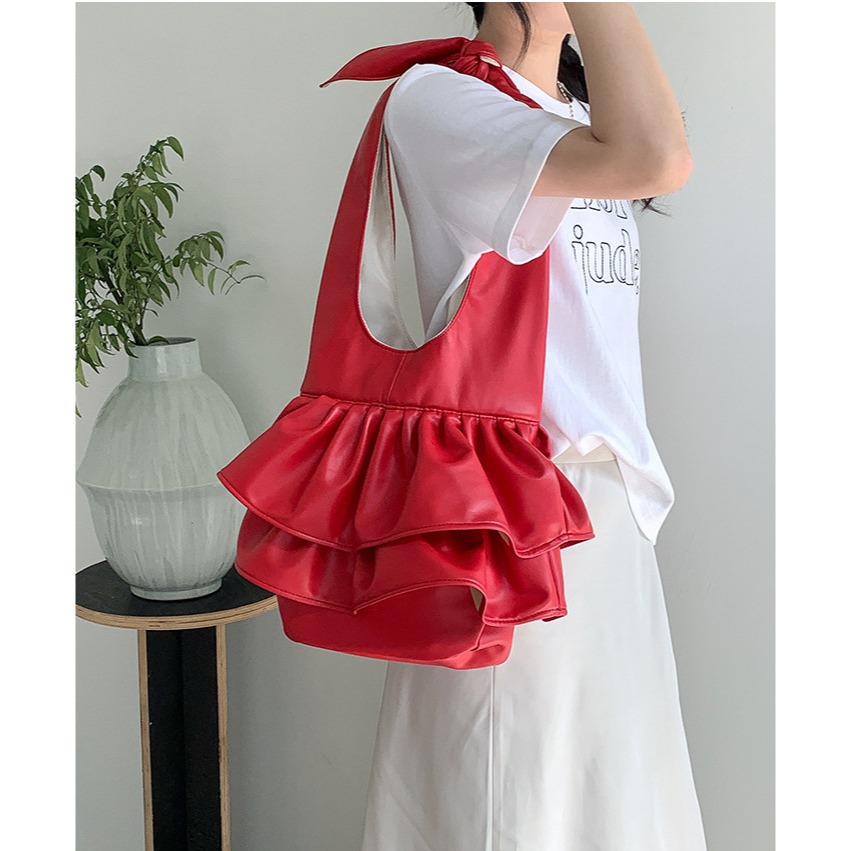 怎麼這麼特別∷A33820綁帶荷葉邊單肩雲朵包 時尚腋下包 皺褶單肩包 軟皮單肩包 雲朵包 水桶包-細節圖5