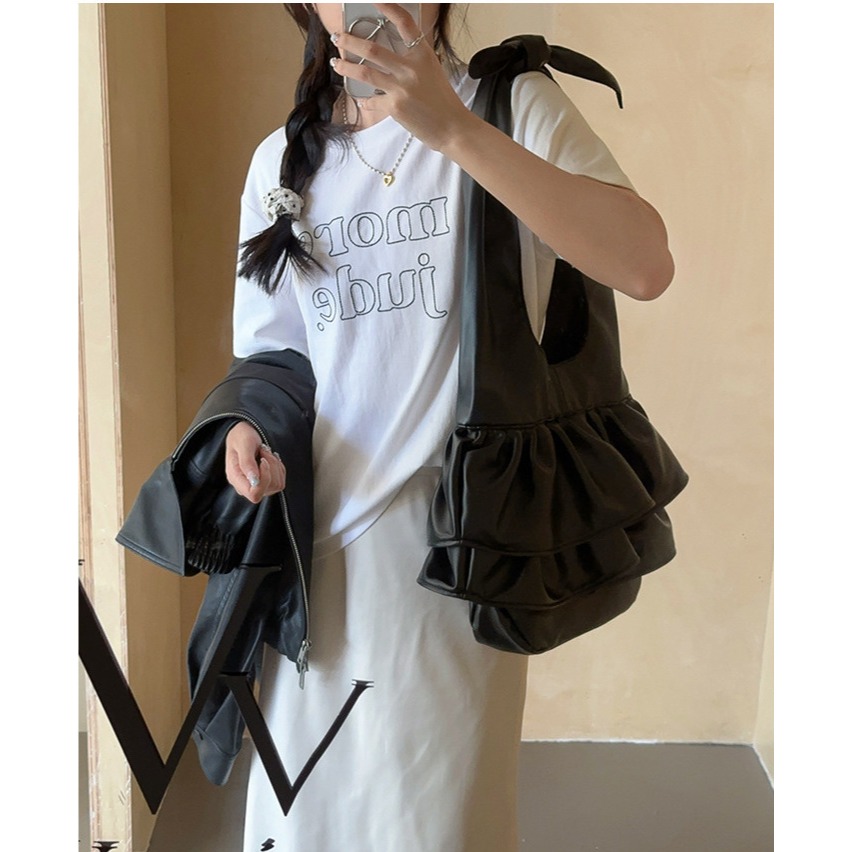 怎麼這麼特別∷A33820綁帶荷葉邊單肩雲朵包 時尚腋下包 皺褶單肩包 軟皮單肩包 雲朵包 水桶包-細節圖10