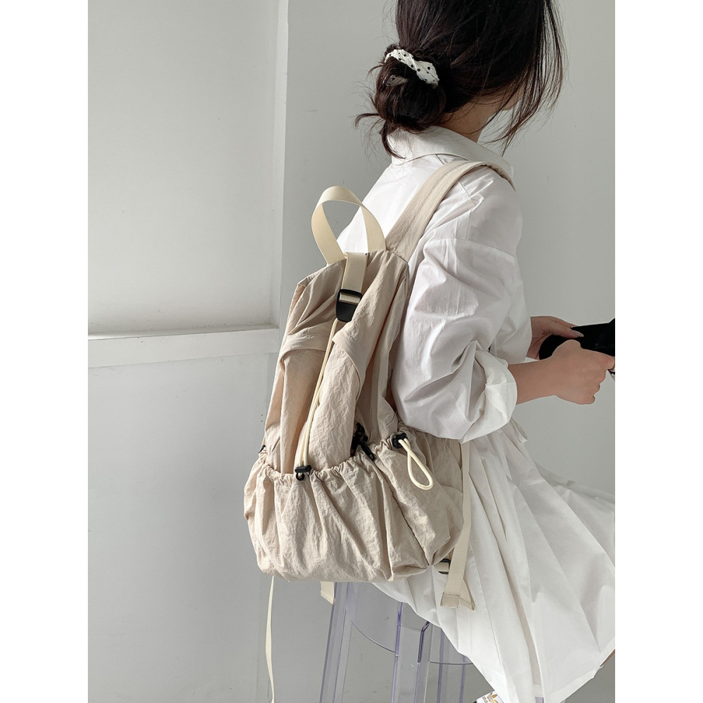 粉嫩調色盤🌸會不會太好裝😊『U80031』韓國大學生創意拉繩皺褶後背包 雙肩包 韓國背包 尼龍雙肩包-細節圖3