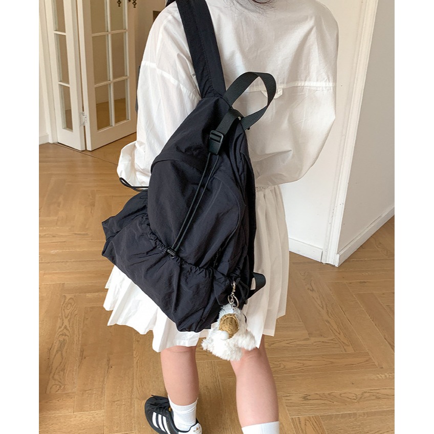 粉嫩調色盤🌸會不會太好裝😊『U80031』韓國大學生創意拉繩皺褶後背包 雙肩包 韓國背包 尼龍雙肩包-細節圖5