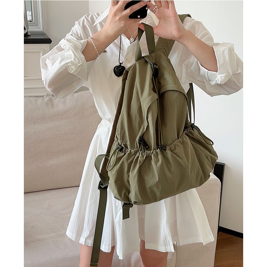 粉嫩調色盤🌸會不會太好裝😊『U80031』韓國大學生創意拉繩皺褶後背包 雙肩包 韓國背包 尼龍雙肩包-細節圖8