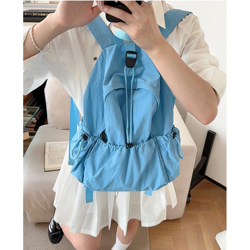 粉嫩調色盤🌸會不會太好裝😊『U80031』韓國大學生創意拉繩皺褶後背包 雙肩包 韓國背包 尼龍雙肩包-細節圖10