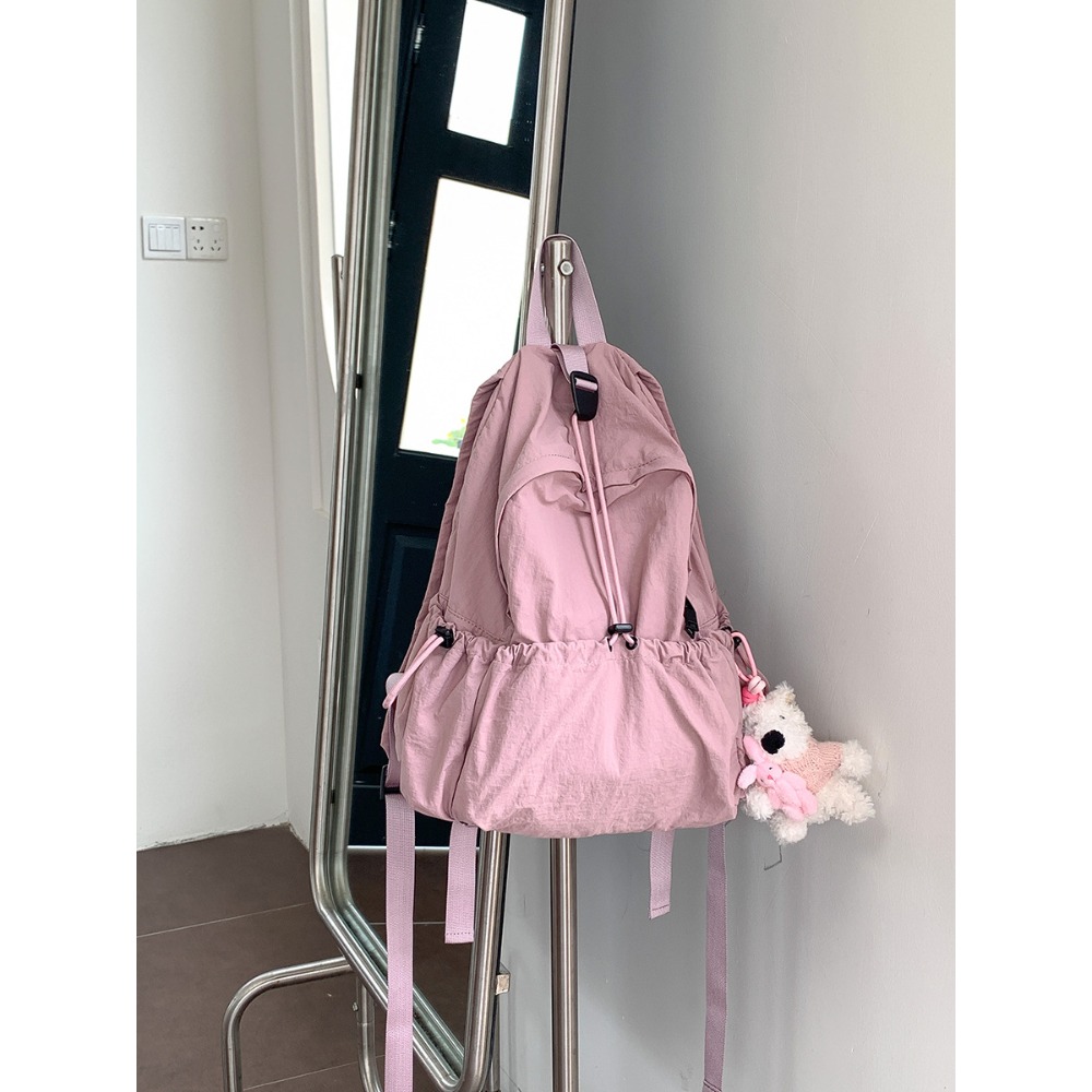粉嫩調色盤🌸會不會太好裝😊『U80031』韓國大學生創意拉繩皺褶後背包 雙肩包 韓國背包 尼龍雙肩包-規格圖11