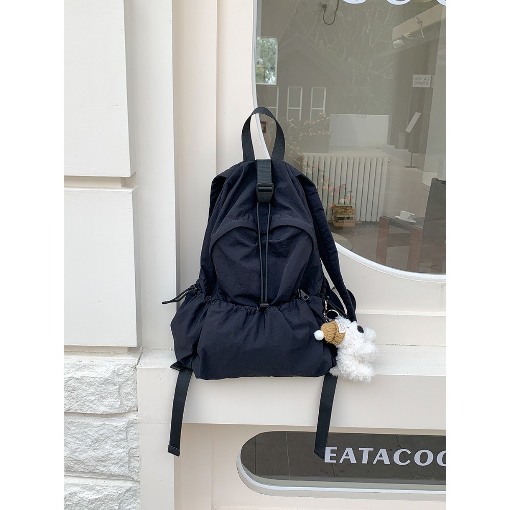 粉嫩調色盤🌸會不會太好裝😊『U80031』韓國大學生創意拉繩皺褶後背包 雙肩包 韓國背包 尼龍雙肩包-規格圖11