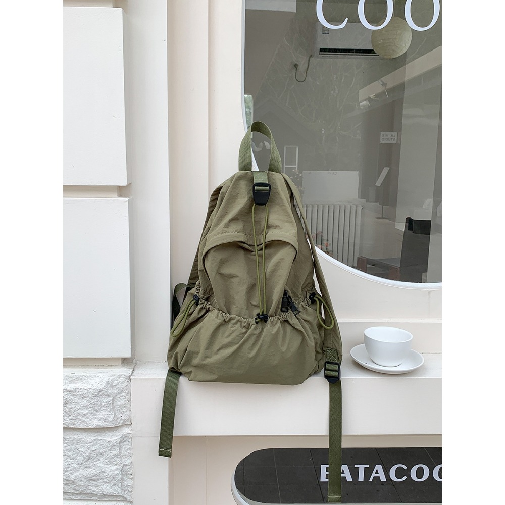 粉嫩調色盤🌸會不會太好裝😊『U80031』韓國大學生創意拉繩皺褶後背包 雙肩包 韓國背包 尼龍雙肩包-規格圖11