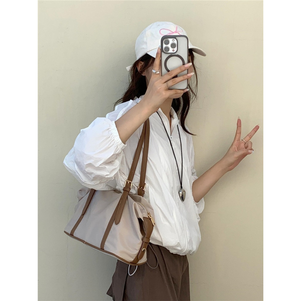 拼接配色看著就高級⍢大容量喔『A600111』復古雙拼橫款單肩托特包 腋下包 托特包 單肩包 尼龍包 通勤包-細節圖11