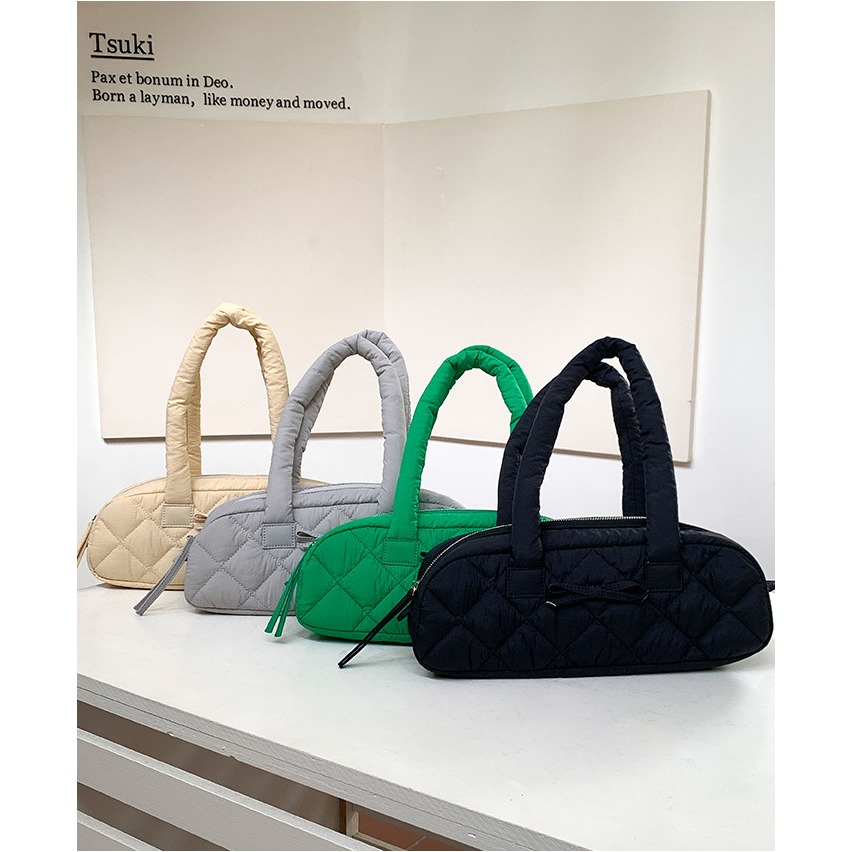 4色必入👏歐膩極推薦♯♯『9071』蝴蝶結菱格雲朵單肩棉服包 通勤凱旋門腋下包 休閒雲朵包 菱格紋包包-細節圖6