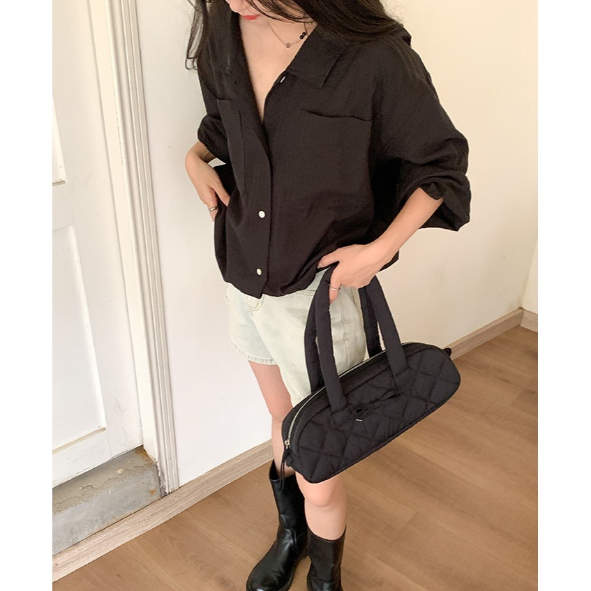 4色必入👏歐膩極推薦♯♯『9071』蝴蝶結菱格雲朵單肩棉服包 通勤凱旋門腋下包 休閒雲朵包 菱格紋包包-細節圖7