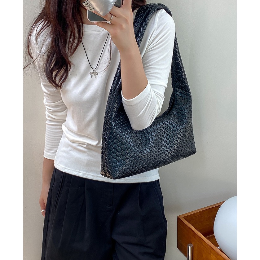 美好的事物╻╻復古編織┇『F098』輕復古軟皮單肩編織包 腋下包 復古包 編織包 單肩包 通勤腋下包 軟皮包-細節圖2