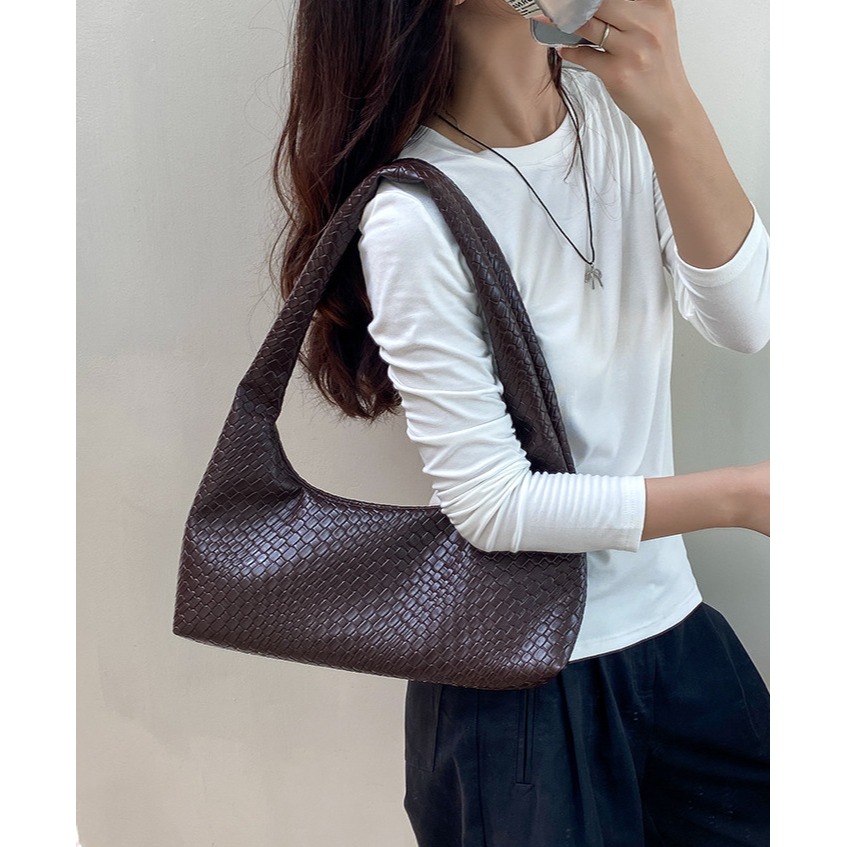 美好的事物╻╻復古編織┇『F098』輕復古軟皮單肩編織包 腋下包 復古包 編織包 單肩包 通勤腋下包 軟皮包-細節圖3